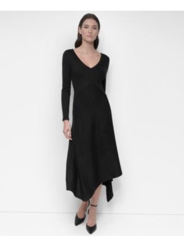 Dkny Womens Asymmetrical Long-Sleeves Black Size S Msrp $139